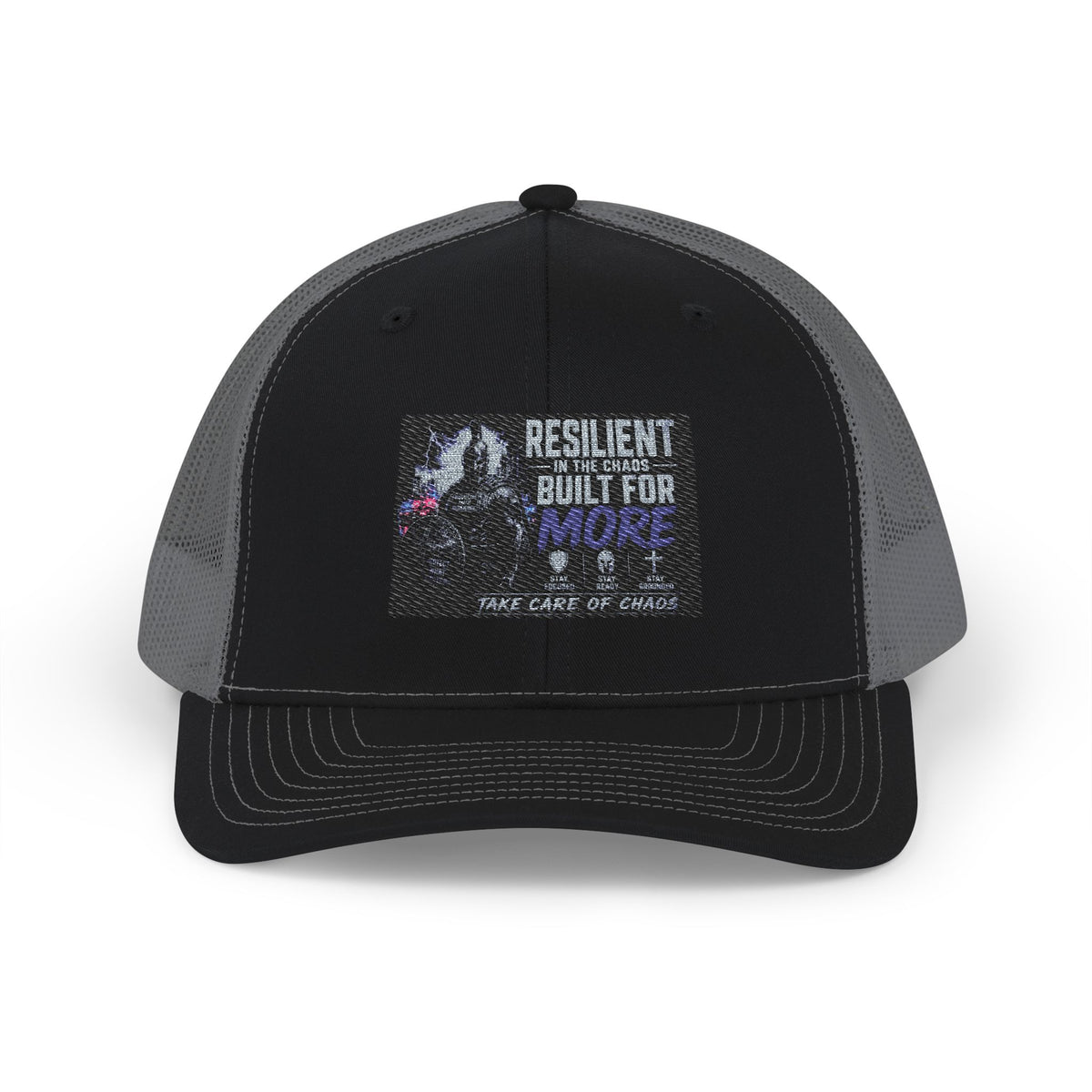 Resilient & Built For Winter Snapback Trucker Cap — Retro Mountain Rescue Patch