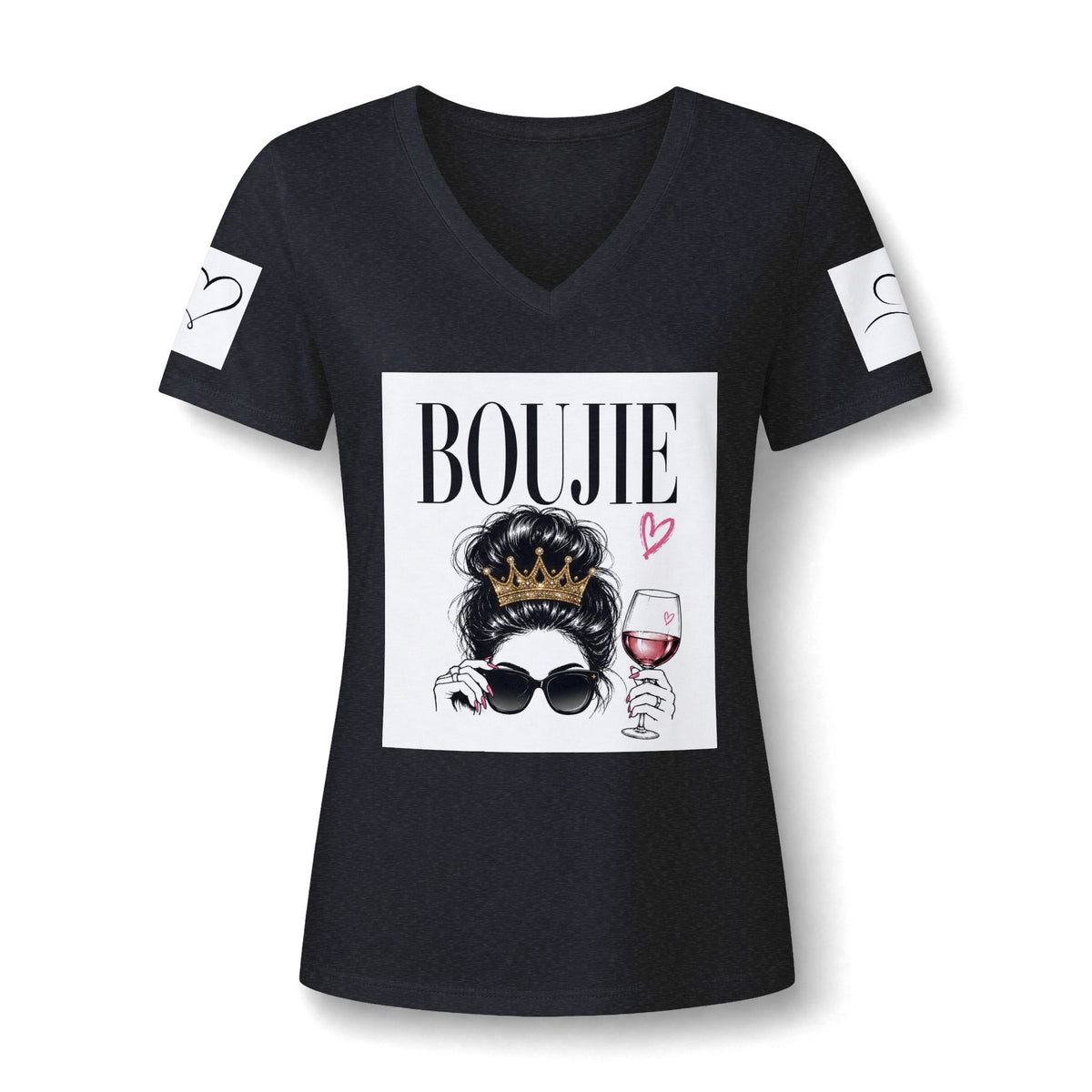 Boujie Wine & Crown V‑Neck Tee — Women's Boujee Graphic T‑Shirt