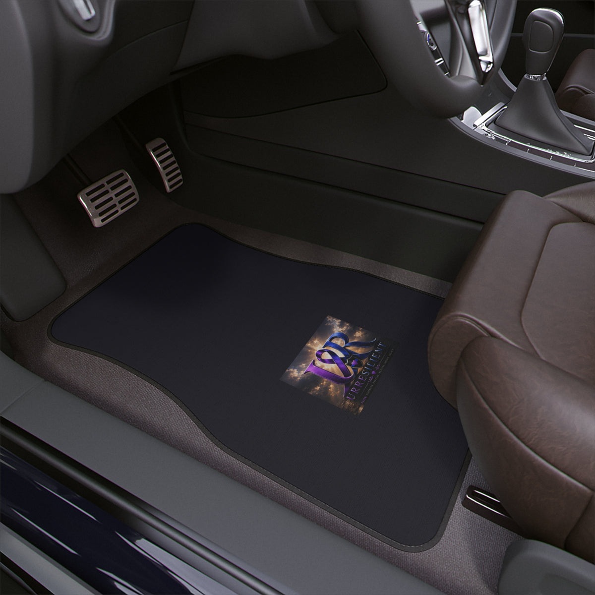 Custom Logo Car Floor Mat — Black Single-Piece Automotive Mat with Center Emblem