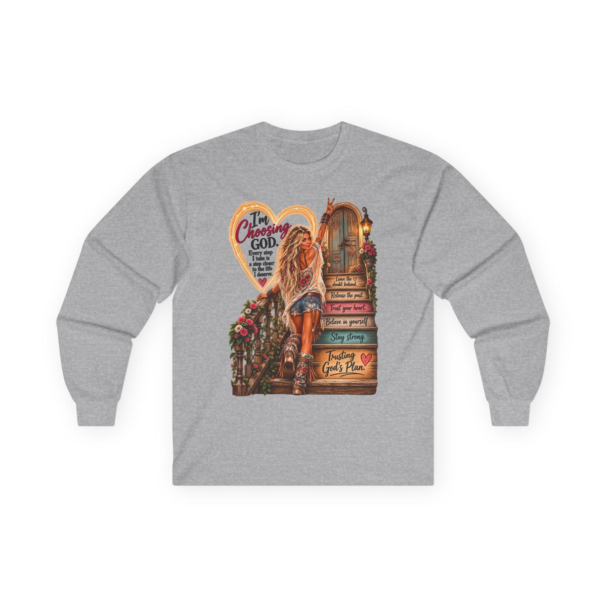 Faithful Journey Long Sleeve Tee — "The Road to God" Inspirational Christian Shirt