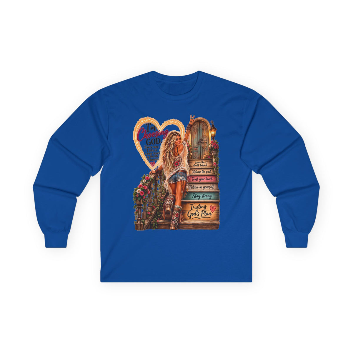 Faithful Journey Long Sleeve Tee — "The Road to God" Inspirational Christian Shirt