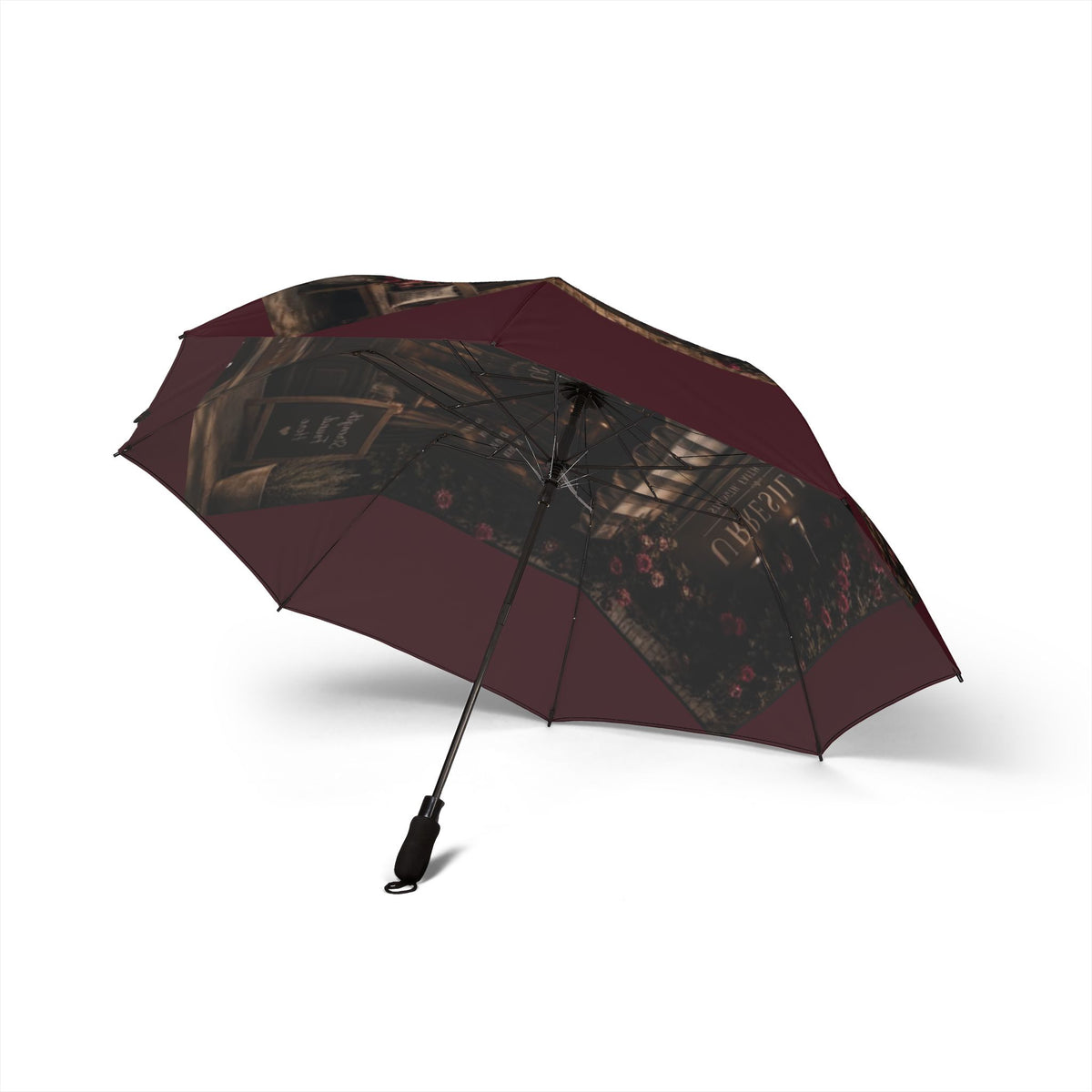 Resilient Café Foldable Umbrella — Semi‑Automatic Compact Travel Umbrella with 'URRESILIENT' Vintage Design