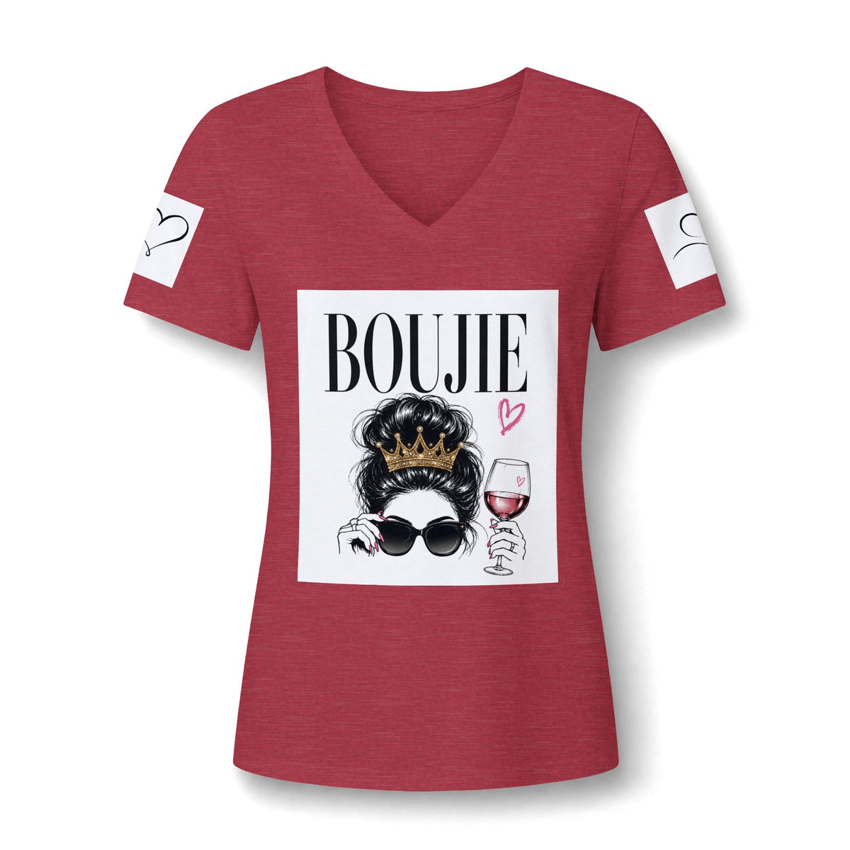 Boujie Wine & Crown V‑Neck Tee — Women's Boujee Graphic T‑Shirt
