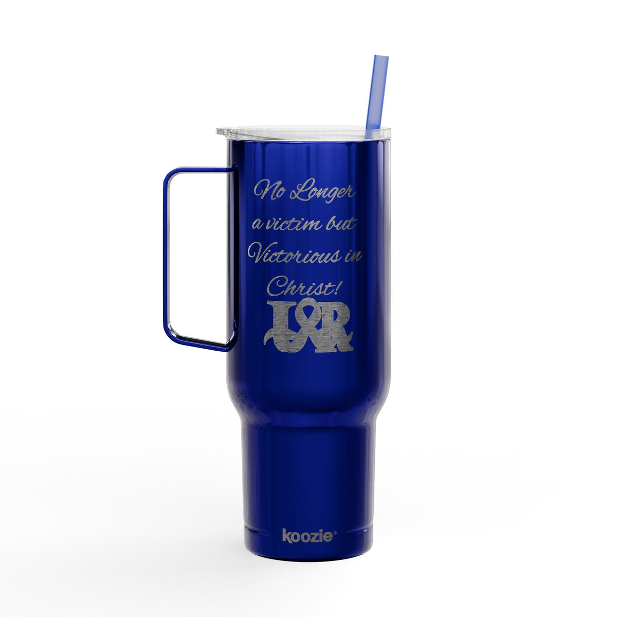 40oz Engraved Tumbler with Lid — "It’s Bigger on a Team but Victorious in Christ" Christian Travel Mug