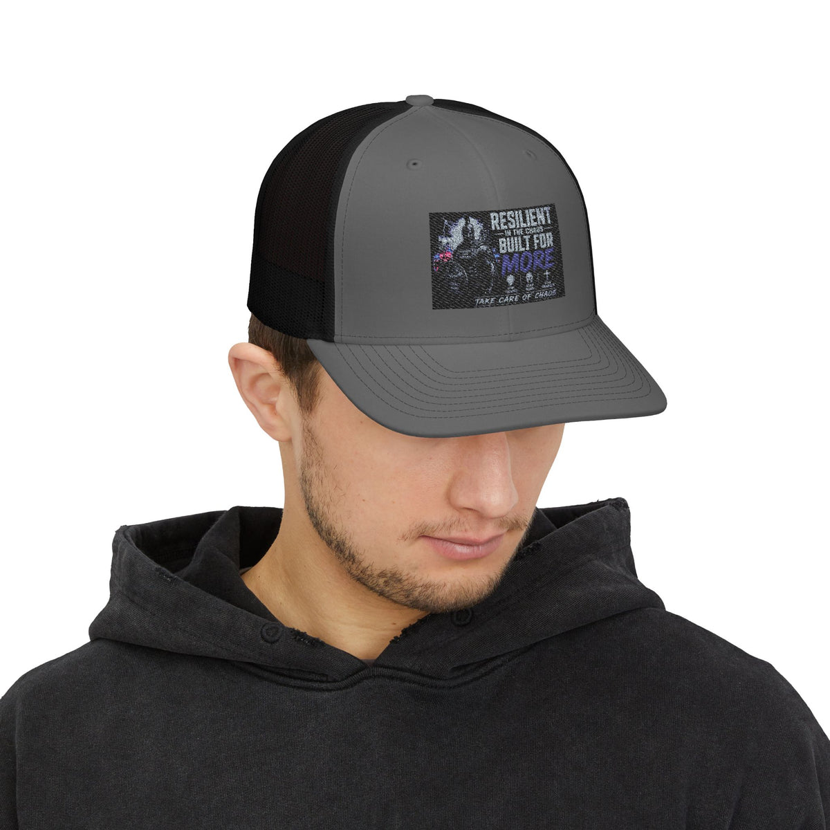 Resilient & Built For Winter Snapback Trucker Cap — Retro Mountain Rescue Patch