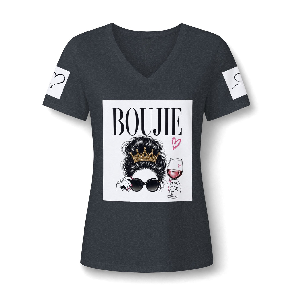 Boujie Wine & Crown V‑Neck Tee — Women's Boujee Graphic T‑Shirt