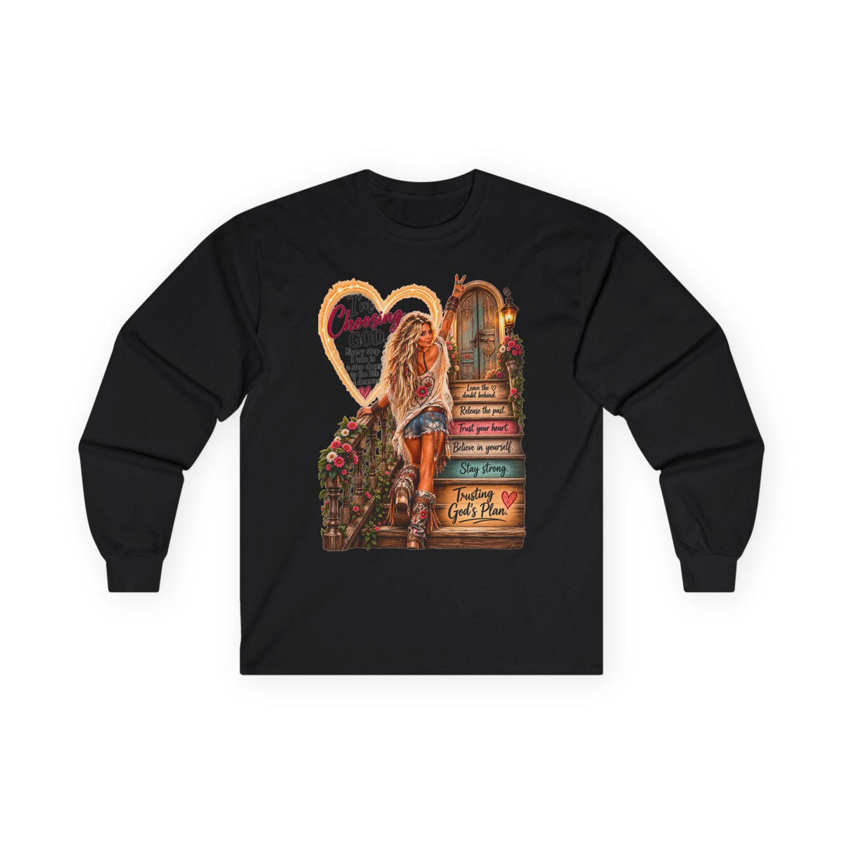 Faithful Journey Long Sleeve Tee — "The Road to God" Inspirational Christian Shirt