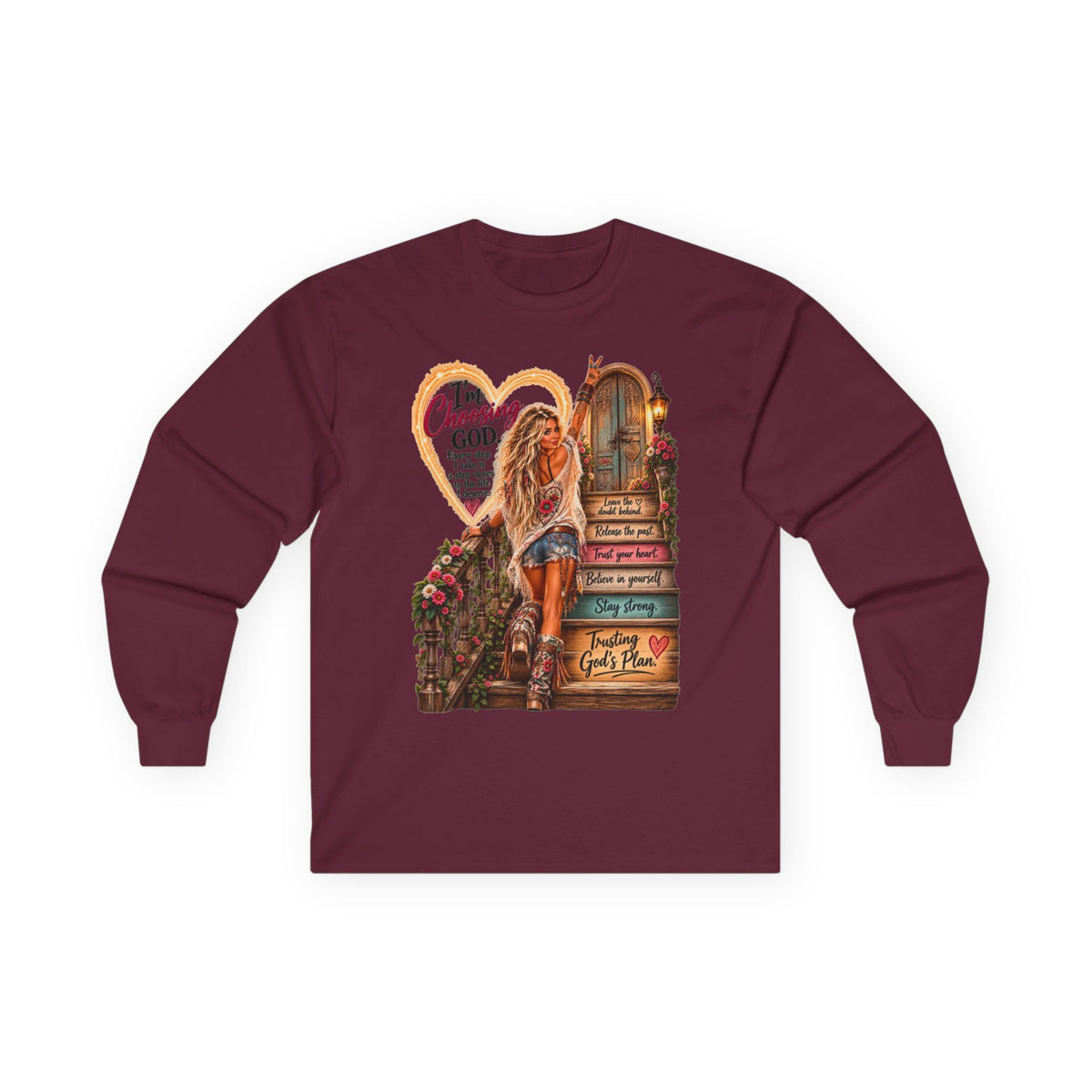 Faithful Journey Long Sleeve Tee — "The Road to God" Inspirational Christian Shirt