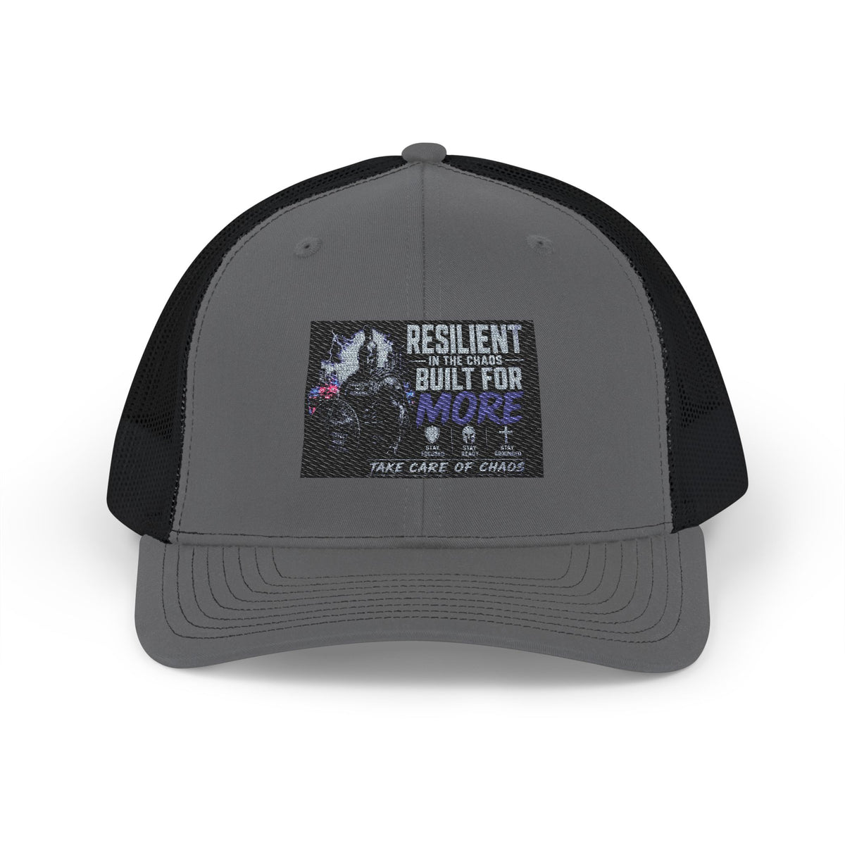Resilient & Built For Winter Snapback Trucker Cap — Retro Mountain Rescue Patch