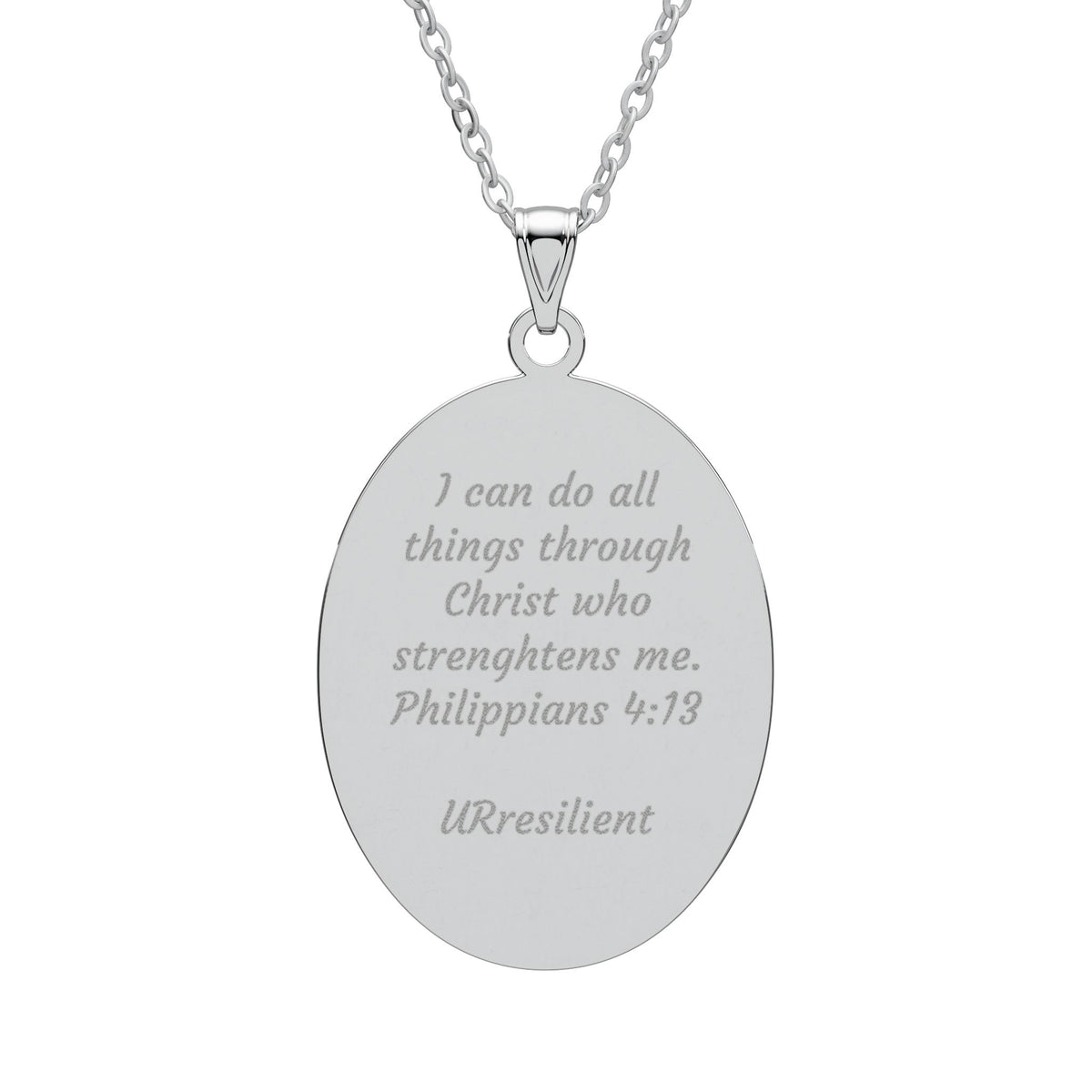 Inspirational Oval Pendant Necklace – Engraved Philippians 4:13 "I can do all things"