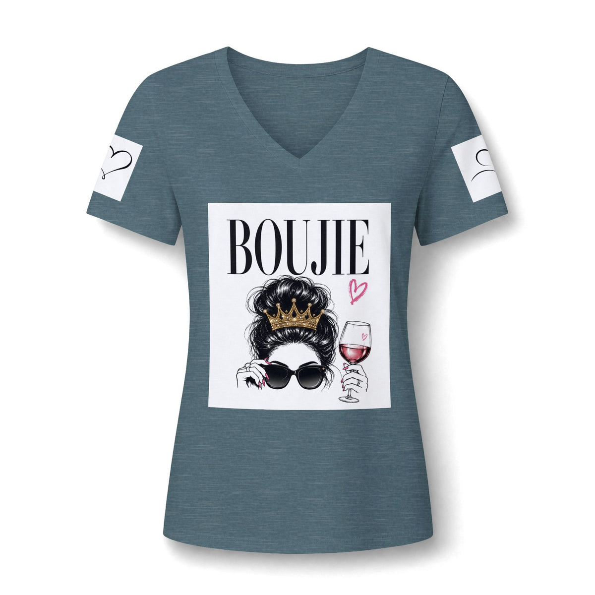 Boujie Wine & Crown V‑Neck Tee — Women's Boujee Graphic T‑Shirt