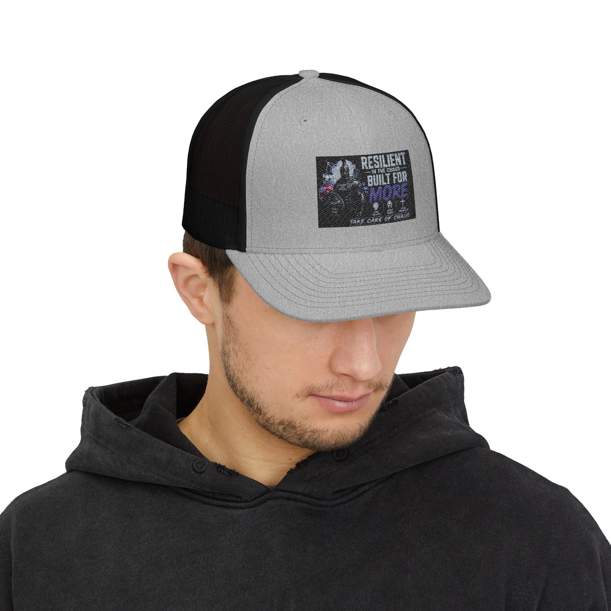 Resilient & Built For Winter Snapback Trucker Cap — Retro Mountain Rescue Patch