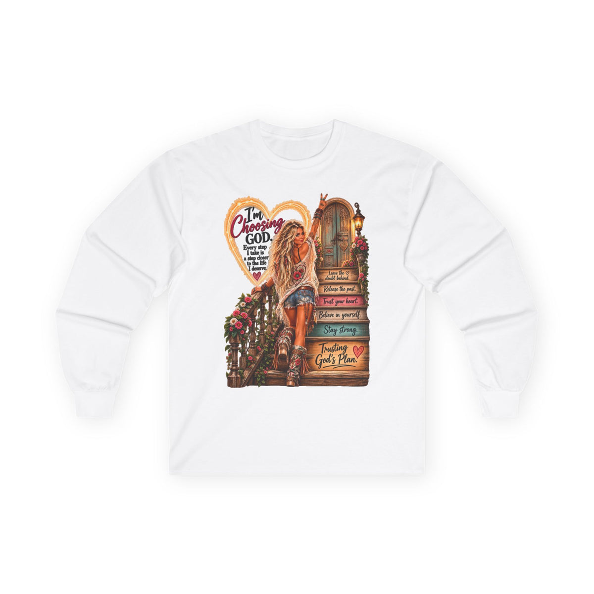 Faithful Journey Long Sleeve Tee — "The Road to God" Inspirational Christian Shirt