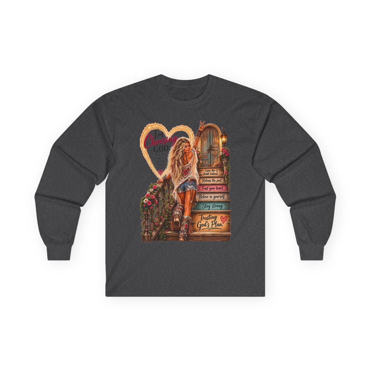 Faithful Journey Long Sleeve Tee — "The Road to God" Inspirational Christian Shirt