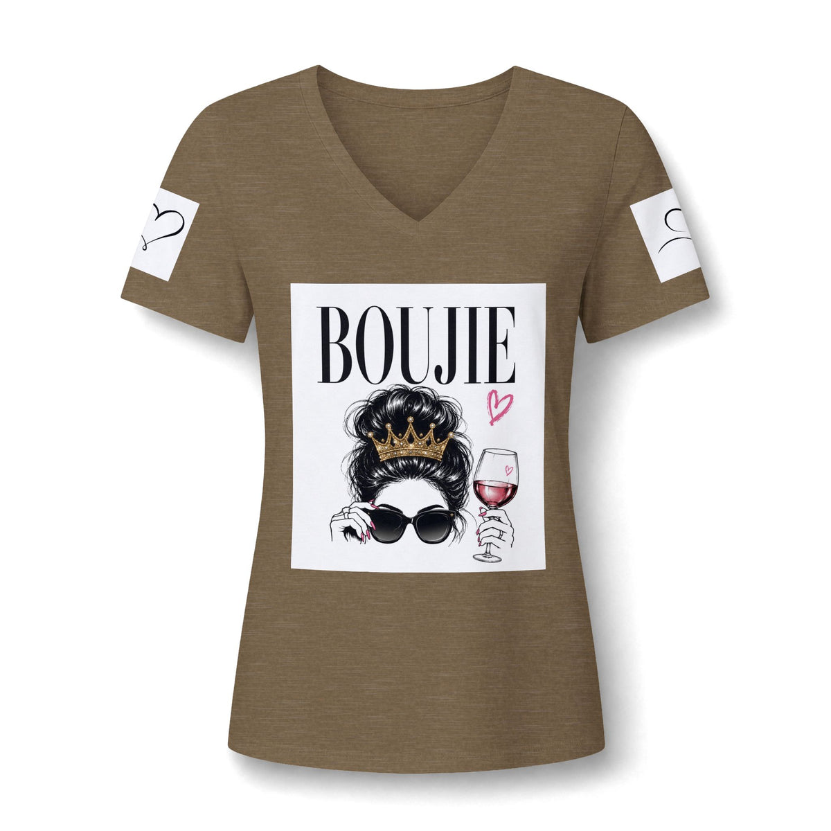 Boujie Wine & Crown V‑Neck Tee — Women's Boujee Graphic T‑Shirt