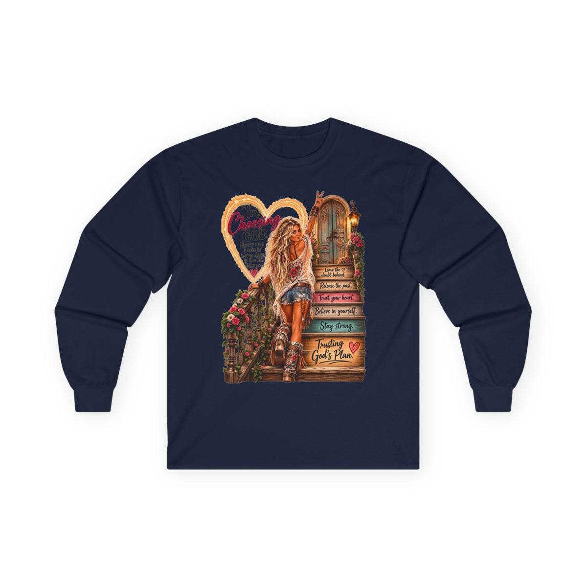 Faithful Journey Long Sleeve Tee — "The Road to God" Inspirational Christian Shirt