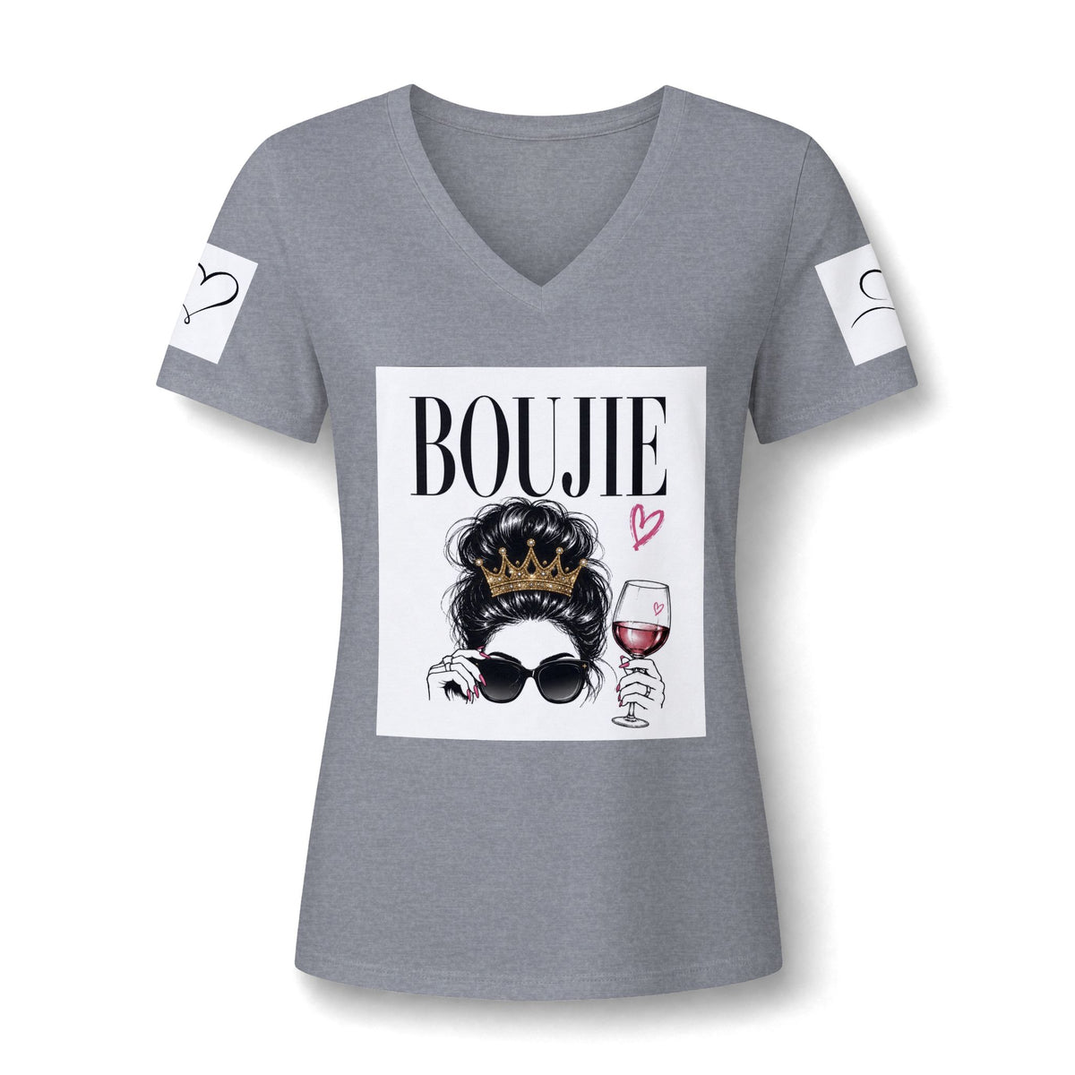 Boujie Wine & Crown V‑Neck Tee — Women's Boujee Graphic T‑Shirt