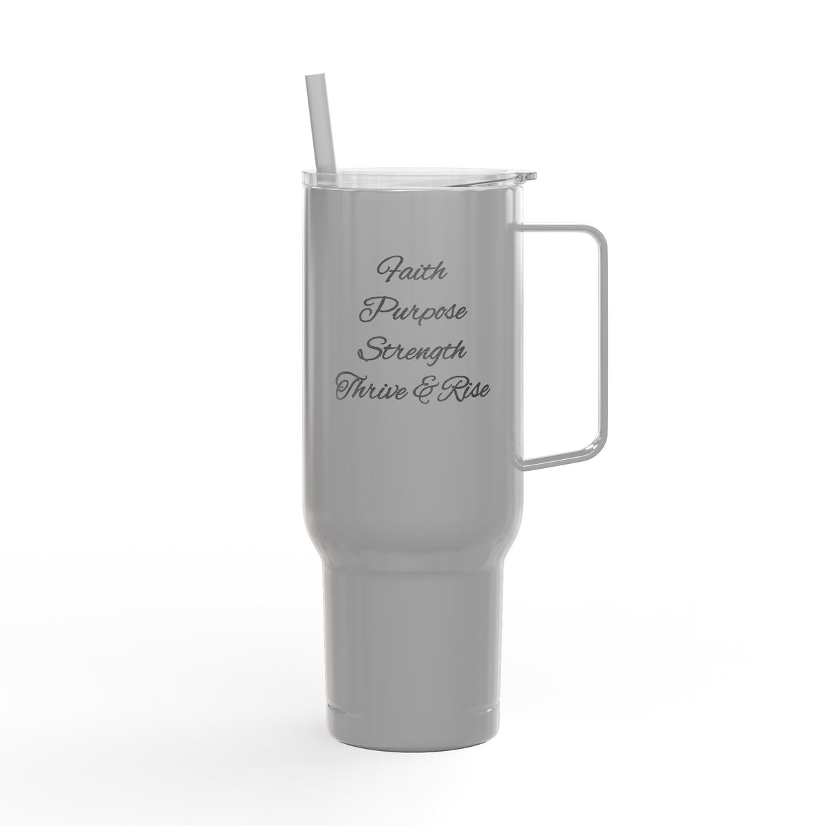 40oz Engraved Tumbler with Lid — "It’s Bigger on a Team but Victorious in Christ" Christian Travel Mug