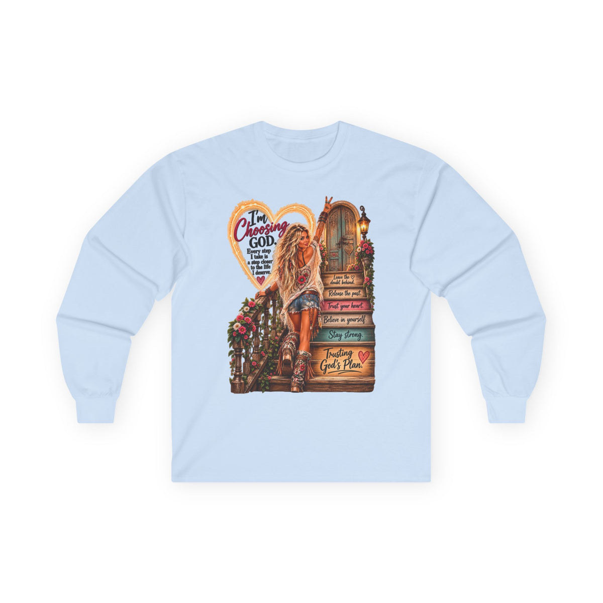 Faithful Journey Long Sleeve Tee — "The Road to God" Inspirational Christian Shirt