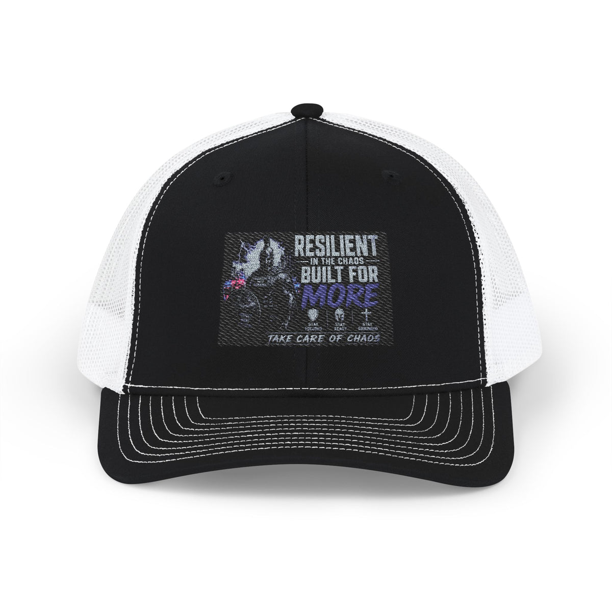 Resilient & Built For Winter Snapback Trucker Cap — Retro Mountain Rescue Patch