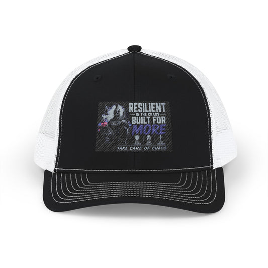Resilient & Built For Winter Snapback Trucker Cap — Retro Mountain Rescue Patch