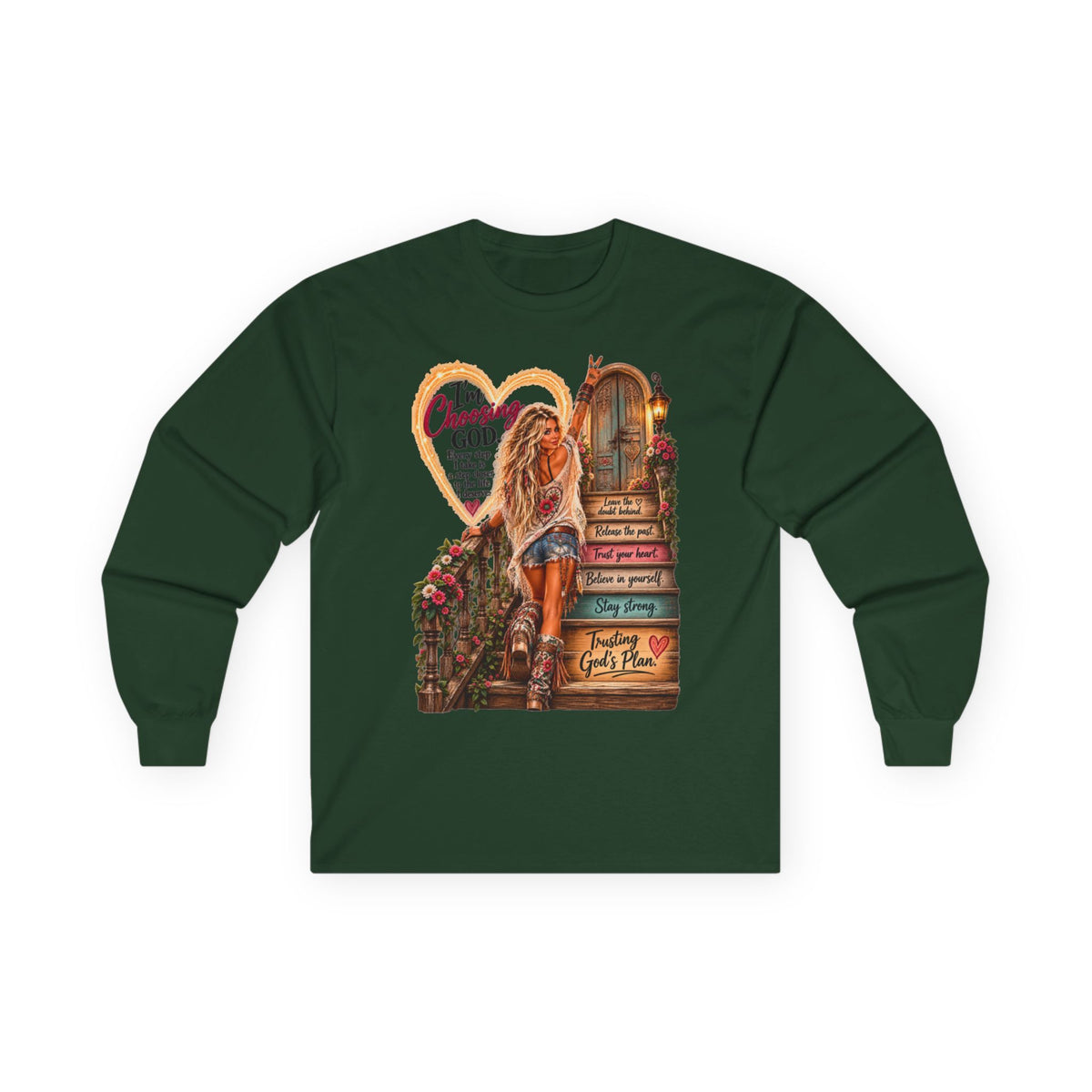 Faithful Journey Long Sleeve Tee — "The Road to God" Inspirational Christian Shirt